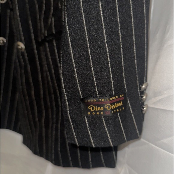 Dino Davinci Mens Double Breasted Coat Jacket Black Sz R40 Pocket White Stripes - Picture 5 of 14